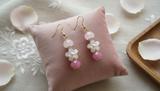 Pink and flower earrings with pearl accents in elegant setting